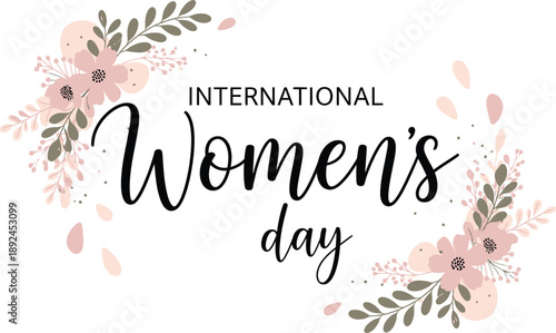 Vector Illustration of International Women's Day floral banner with elegant script font