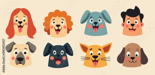  collection of cute cartoon animal and human faces