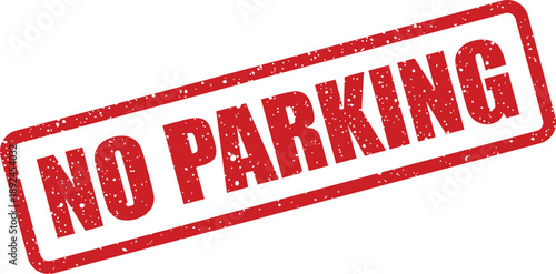 Distinctive red rectangular rubber stamp with NO PARKING boldly printed across a pristine white background