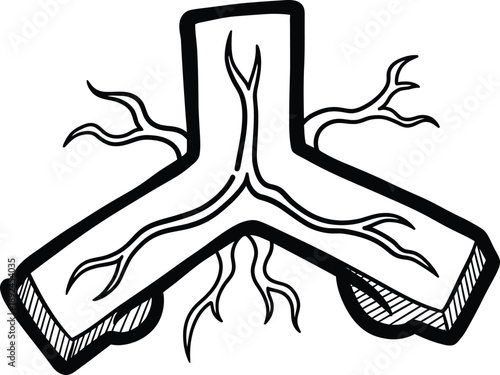 Vector Illustration of Illustration of trachea dividing into bronchi with blood vessels