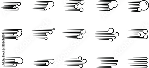 Vector Illustration of Motion blur effect icons set, speed lines, movement indicators