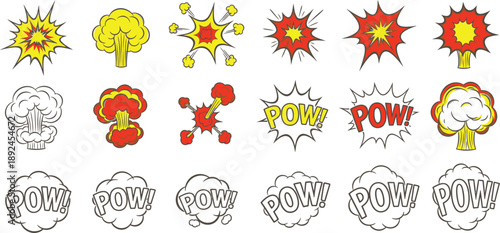 Vector Illustration of Comic book explosion elements set in various styles and colors