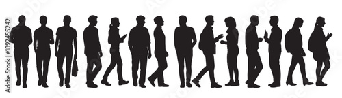 diverse silhouettes of people walking and talking
