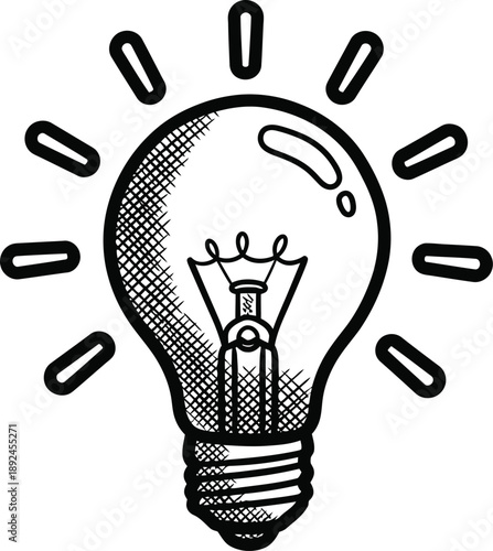Vector Illustration of Hand drawn lightbulb with glowing idea illustration