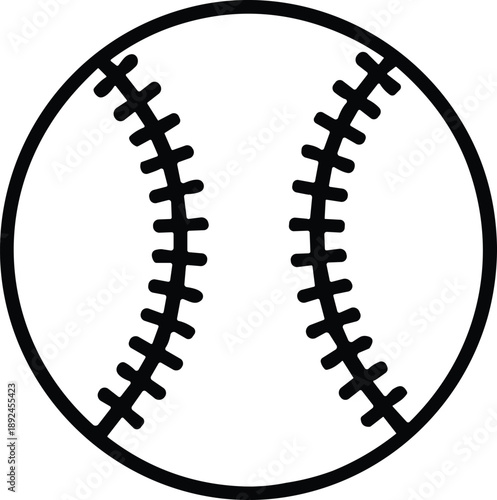 Baseball Ball Icon Vector Isolated on White. Baseball ball with red seam, Classic sports emblem ball, sport
