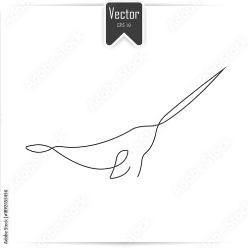 One line drawing of a narwhal. Narwhal outline illustration