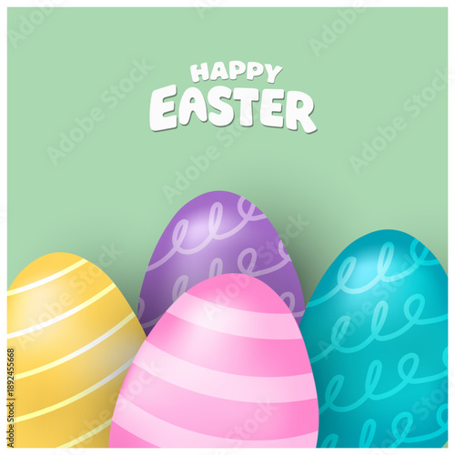Easter banner template with Easter eggs, happy easter day poster, cards, cover, banners set for social media Greetings and presents Promotion shopping in cute colorful 3d realistic  egg and bunnies.