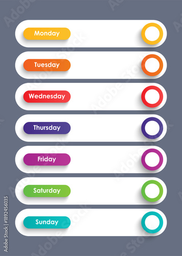 Schedule tasks for the week blank template. Vertical layout for seven days information.