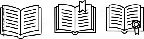 Open book vector icon set for learning and literacy. library, education, school, university, learning, study, reading, literacy