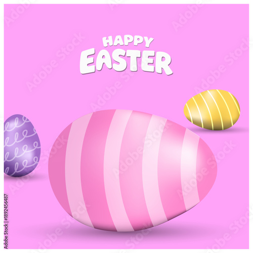Easter banner template with Easter eggs, happy easter day poster, cards, cover, banners set for social media Greetings and presents Promotion shopping in cute colorful 3d realistic  egg and bunnies.