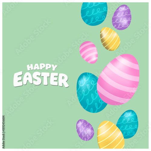 Easter banner template with Easter eggs, happy easter day poster, cards, cover, banners set for social media Greetings and presents Promotion shopping in cute colorful 3d realistic  egg and bunnies.