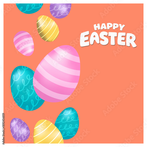 Easter banner template with Easter eggs, happy easter day poster, cards, cover, banners set for social media Greetings and presents Promotion shopping in cute colorful 3d realistic  egg and bunnies.