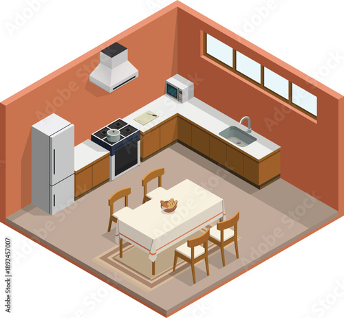 Family home kitchen and dining room