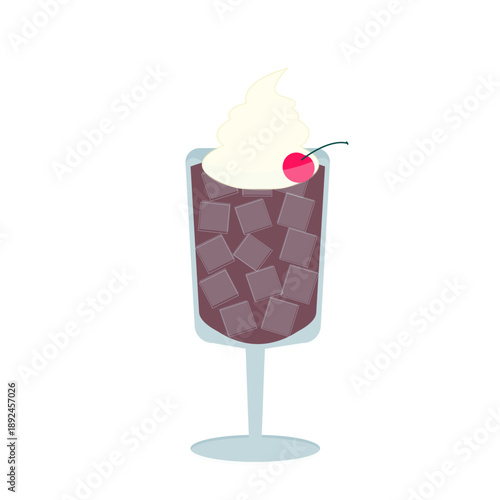 チェリーとアイスがのったコーヒーフロートのイラスト