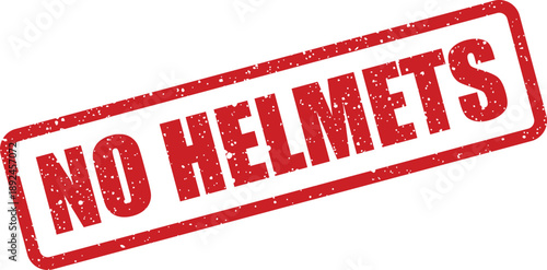 Red grunge style rubber stamp with the bold text NO HELMETS on a clean white background
