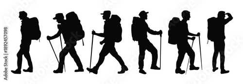 set of silhouette outdoor adventure hiker hiking 