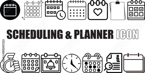 Scheduling & Planner Icons Pack Time, Event, Task, Reminder Vector Symbols.