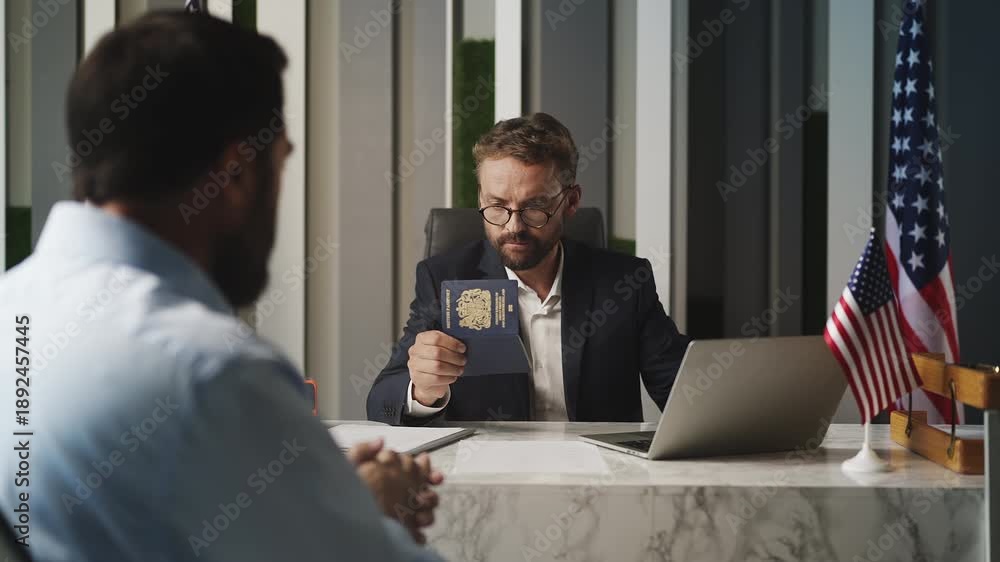 custom made wallpaper toronto digitalMale U.S. embassy worker approving visa and handing U.K. passport to applicant