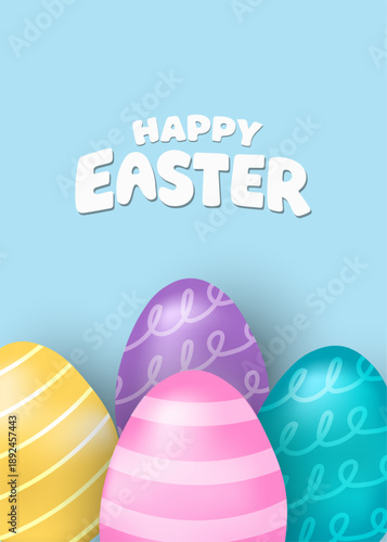 Easter banner template with Easter eggs, happy easter day poster, cards, cover, banners set for social media Greetings and presents Promotion shopping in cute colorful 3d realistic  egg and bunnies.