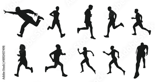 set of silhouettes of running athletes