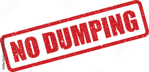 Red textured rubber stamp with the bold message NO DUMPING visible on a clean white background