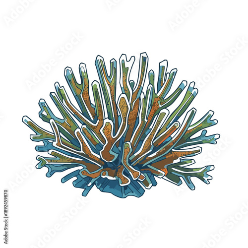 Vibrant Watercolor Illustration of a Branching Coral Specimen.