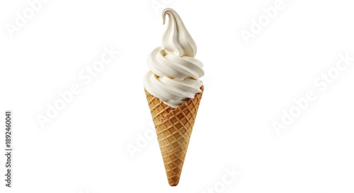 Vanilla soft serve ice cream cone PNG isolated on transparent background, sweet dessert treat for summer and food concepts