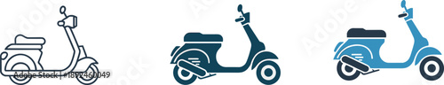 Scooter icon set, motor scooter illustration, urban transportation symbols, delivery vehicle concept, modern mobility design, flat vector style collection