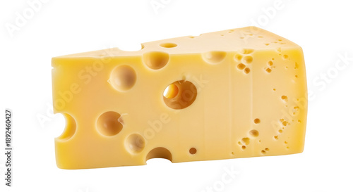 Quadro em tela Swiss cheese wedge isolated PNG on transparent background, yellow dairy product