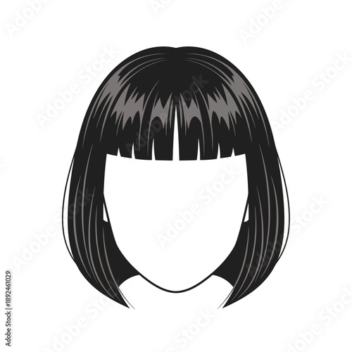 Illustration of a woman's face with a short hairstyle and bangs viewed from the front