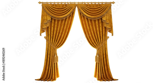 Quadro su tela Elegant golden curtains isolated PNG on transparent background, luxurious window