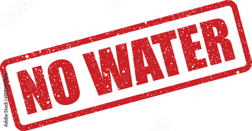 This textured red rubber stamp boldly displays the simple and direct warning NO WATER on a crisp white surface