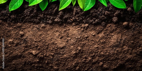 Lush Green Leaves and Natural Soil Background, Perfect for Organic Gardening and Agriculture Designs