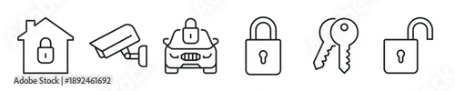 Security thin line icon set. Web minimal editable stroke icons