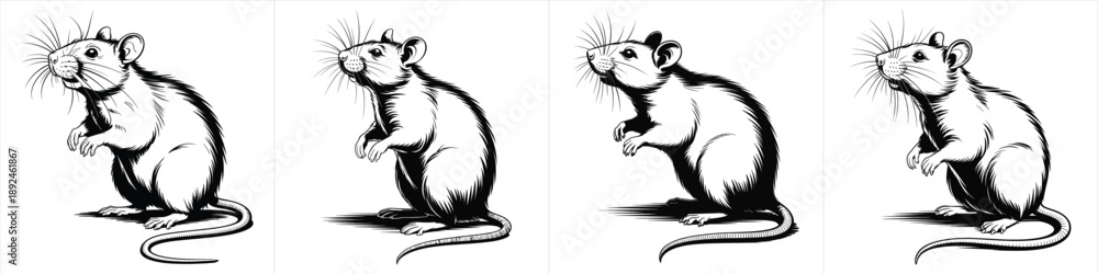 Obraz premium vintage hand drawn rat rodent standing pose engraving sketch asset black and white clipart design vector illustration artwork 