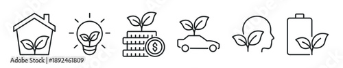 Green technology thin line icon set. Web minimal editable stroke icons
