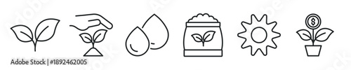 Plant thin line icon set. Web minimal editable stroke icons