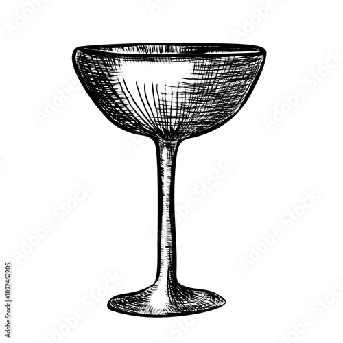Hand drawn cocktail glass. Sketch of glassful in the style of an engraving. Contemporary minimal art. Vector illustration for menus and drink recipes
