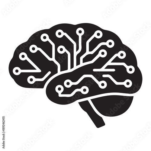 A black brain illustration with circuit patterns a striking silhouette