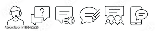 Customer support thin line icon set. Web minimal editable stroke icons