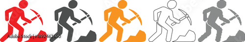 Set of miner icons with pickaxe in different colors