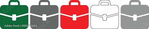 Set of different colored briefcases or business cases with various designs