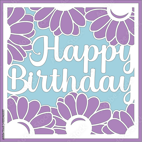 Canvas Print Happy Birthday gift card with daisy flowers, Layered greeting paper craft card