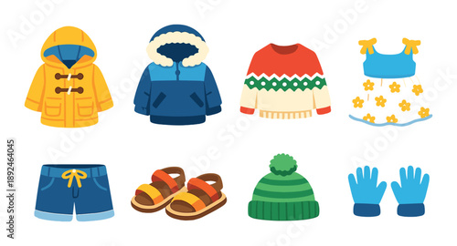 Colorful array of seasonal clothing showcasing vibrant jackets, sweaters, and accessories