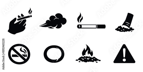 Silhouettes of smoking and no smoking symbols on dark background