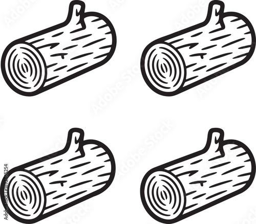 Set of Wood log Outline vector illustration isolated On Transparent Background 