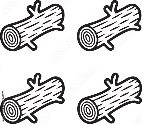 Set of Wood log Outline vector illustration isolated On Transparent Background 
