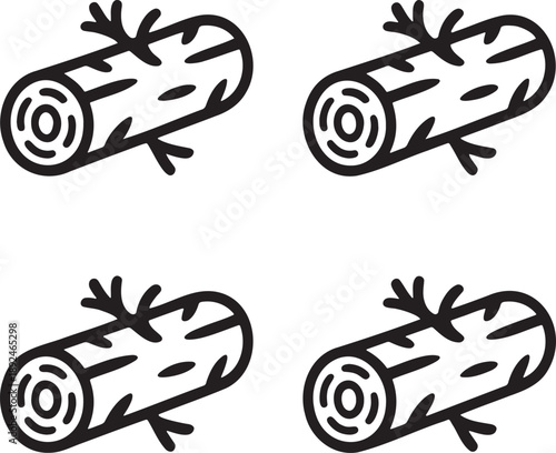 Set of Wood log Outline vector illustration isolated On Transparent Background 