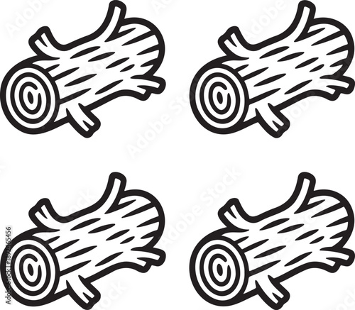 Set of Wood log Outline vector illustration isolated On Transparent Background 
