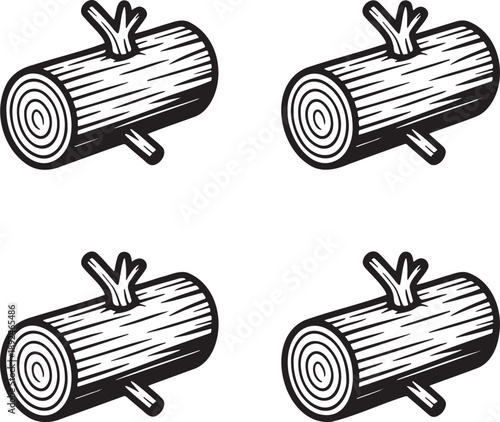 Set of Wood log Outline vector illustration isolated On Transparent Background 
